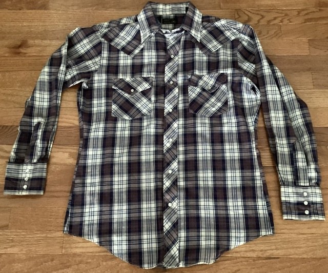 Vintage 70’s Pearl Snap Shirt Plaid Size M 15-15 1/2 JCPenney Western Cowboy