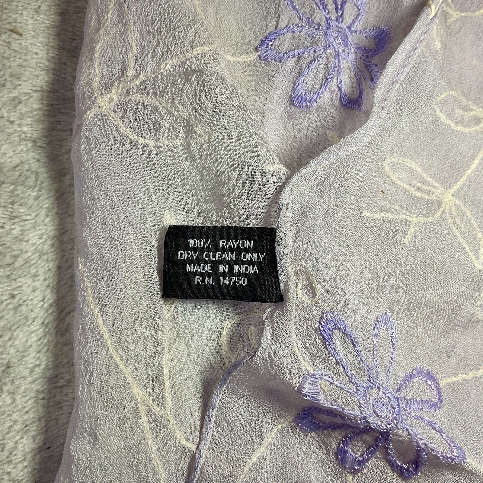 Vintage Berkshire Scarf Chiffon Rayon Lavender Purple Embroidered Floral 53 Long