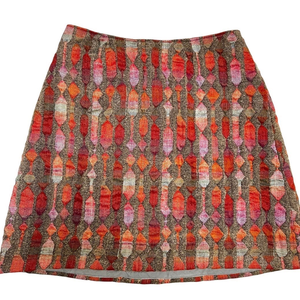 Vtg 60s Handmade Tapestry Skirt MCM Mod Atomic Diamond Brocade Pink Lining Large