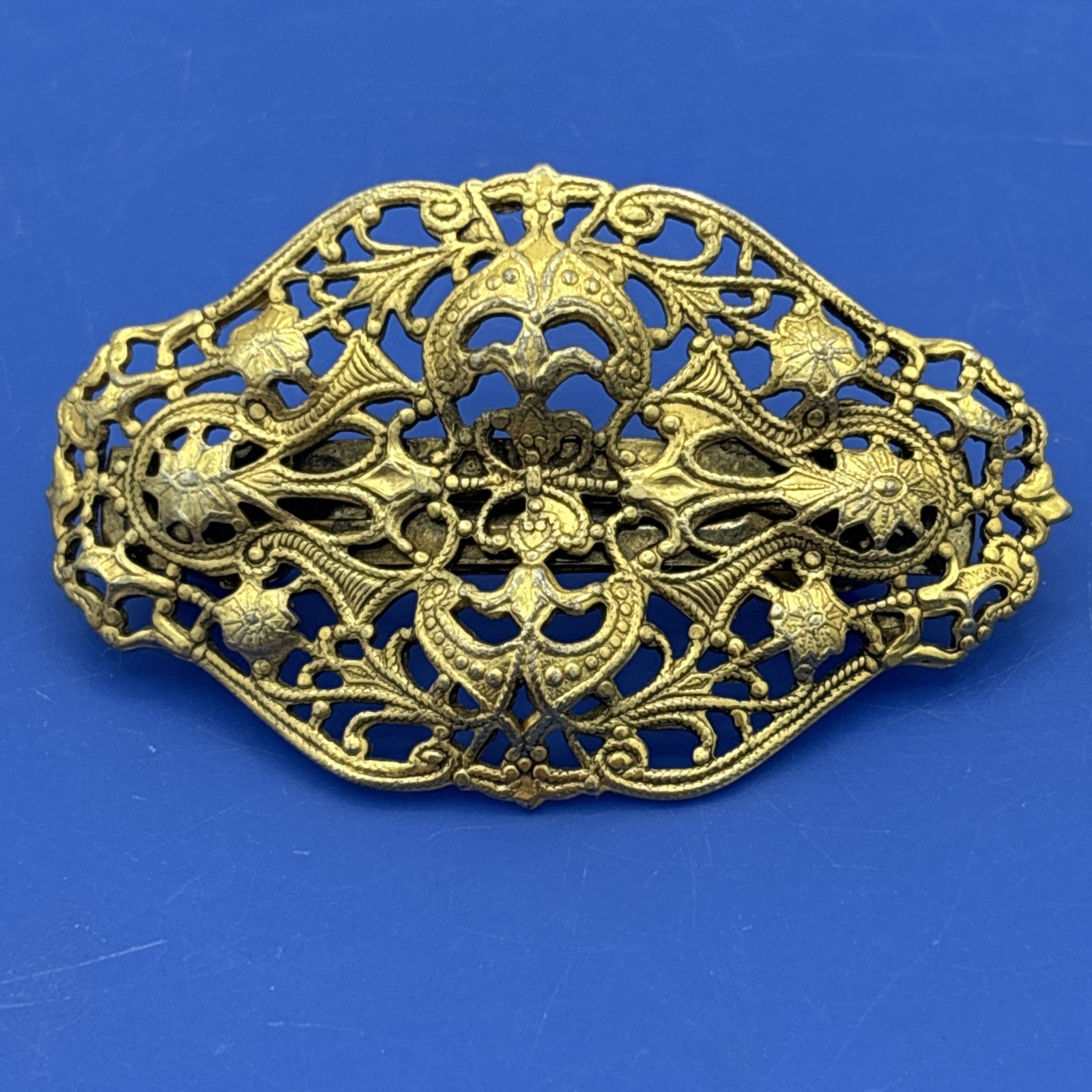 Vintage Made in France Gold Tone Filigree Barrette Hair Clip Ornate Scroll 2.5”