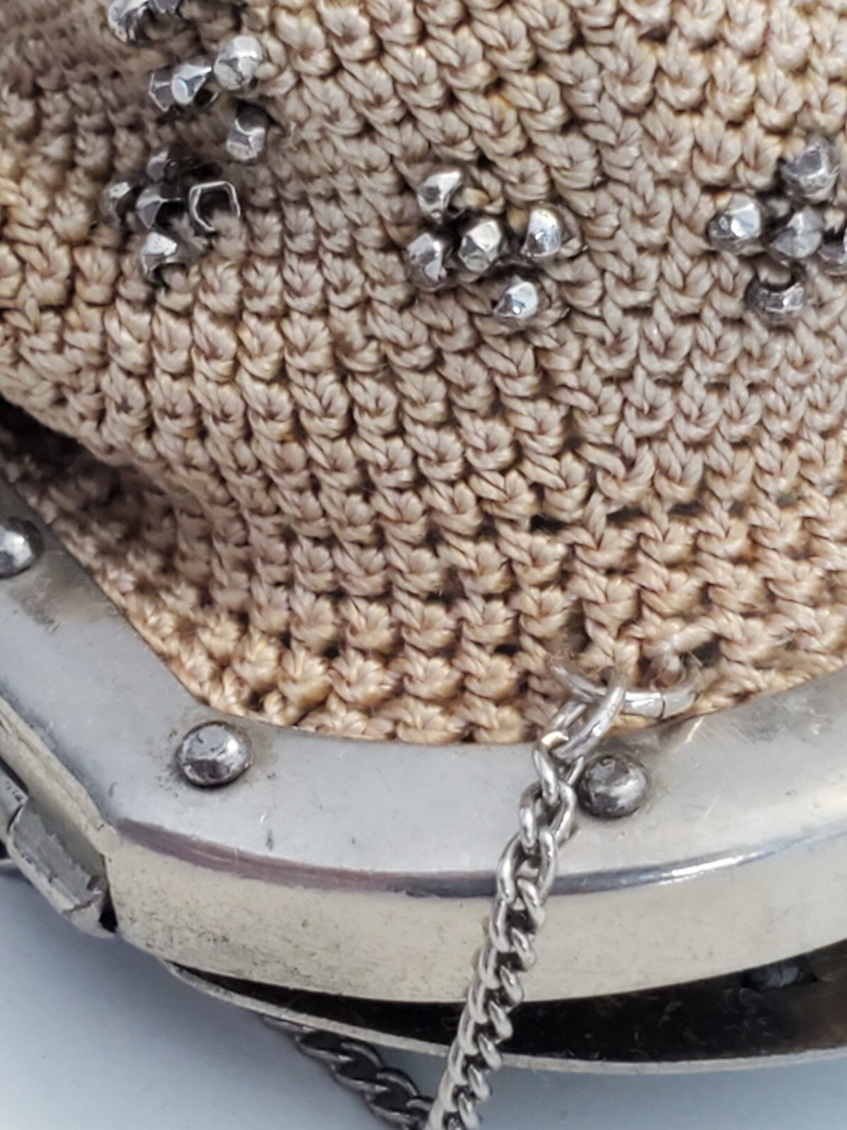 Antique Victorian Crochet Miser Purse with Steel Micro Beads, Coins on Top 1800s