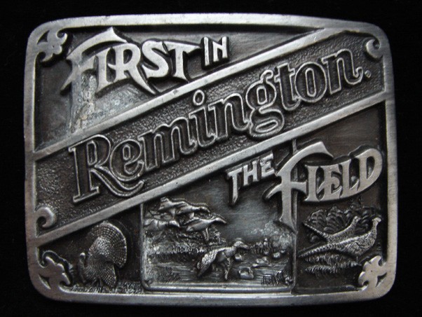 NI05168 VINTAGE 1989 **REMINGTON FIRST IN THE FIELD** PEWTER BERGAMOT BUCKLE