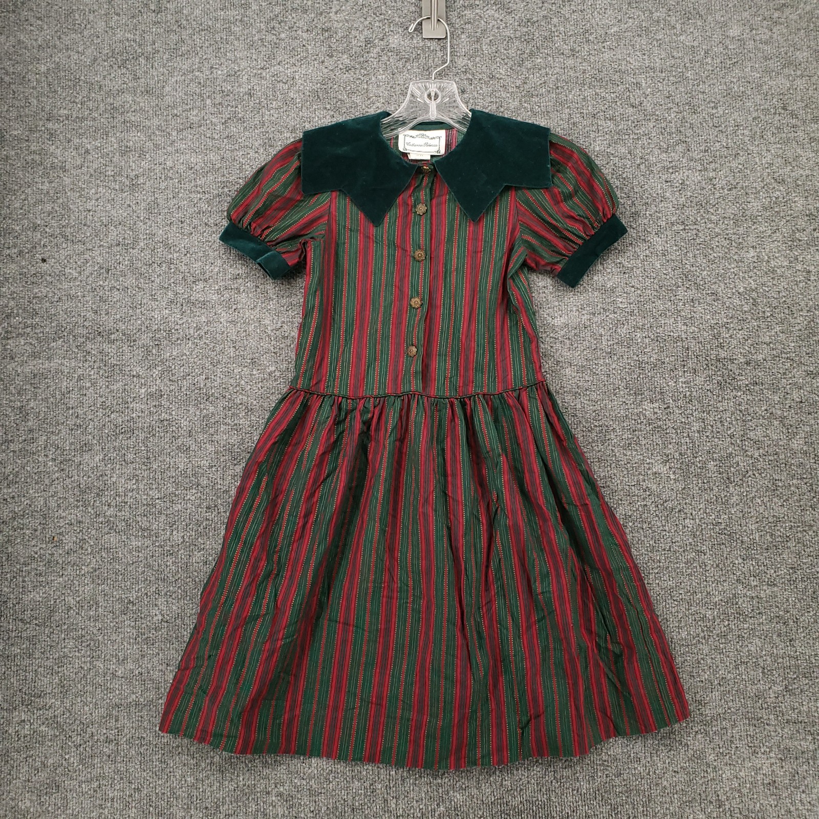 VINTAGE Catherine Rebecca Dress Kids Girls 6X Red Fit & Flare Puff Sleeve 80s