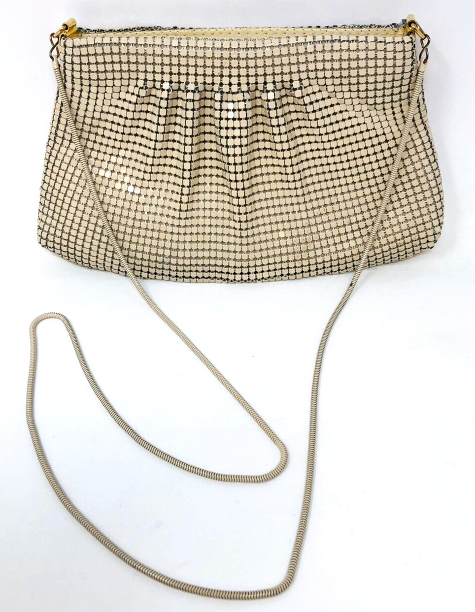 Vintage 60’s 50’s White Metal Mesh Bead Beaded Flapper Womens Handbag Purse Bag