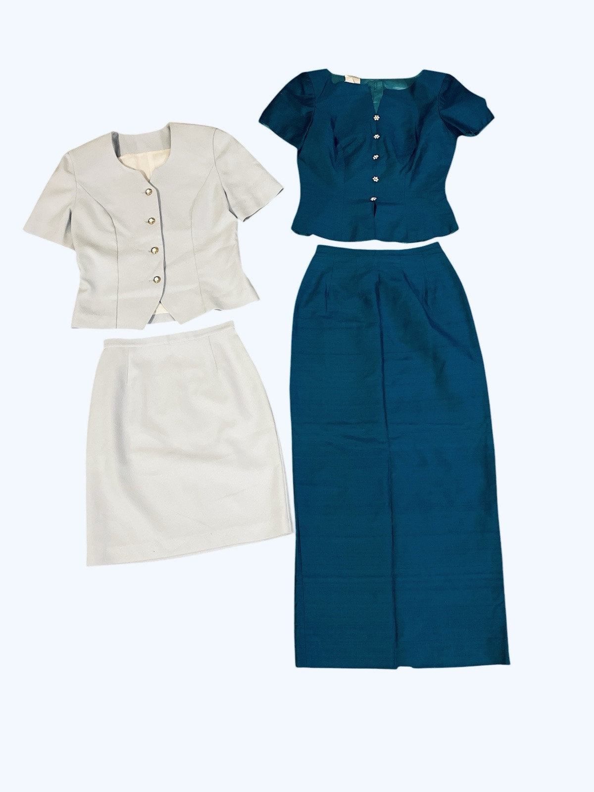 Vtg Watters & Watters Suit Set Blue Skirt Short Sleeve Top Lined Sz 4 Wedding