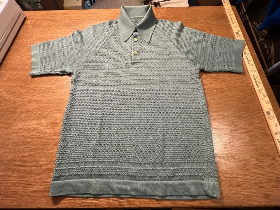 Full Fashioned Vintage 70s Acetate Polyester Green Pullover Shirt Size Med