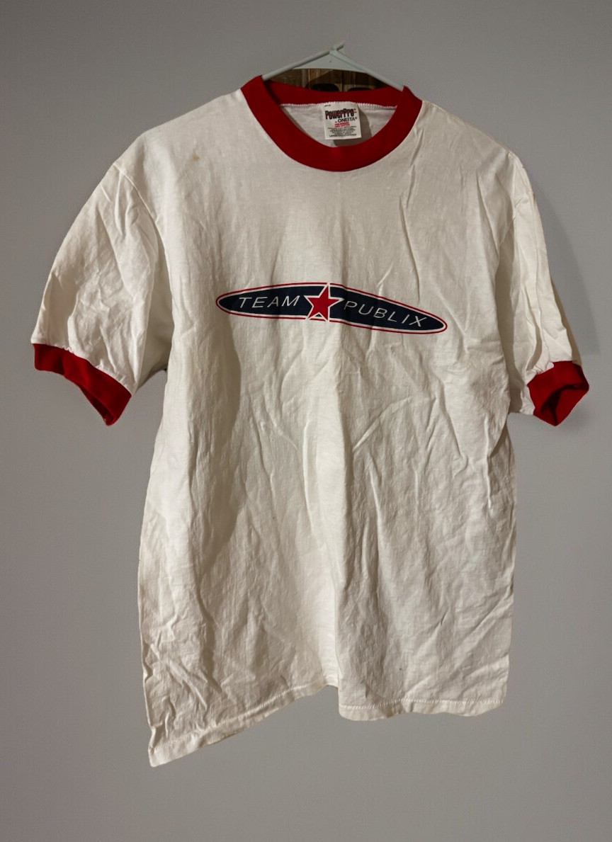 Vintage Team Publix White Red Ringer Tee T Shirt Men’s Large