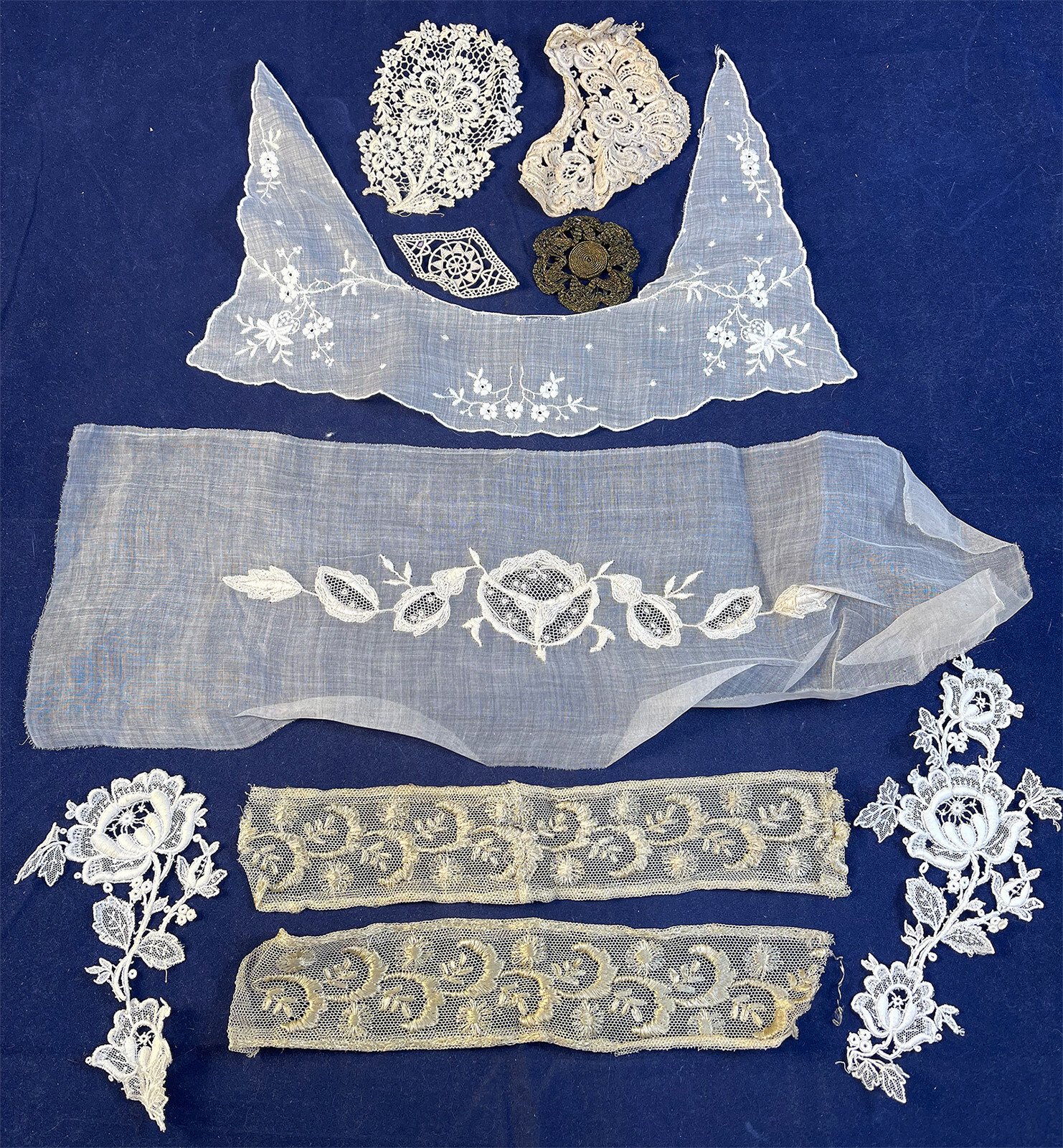 Victorian Antique Embroidery White Batiste Lace Applique Dress Trim Lot 10pc VTG