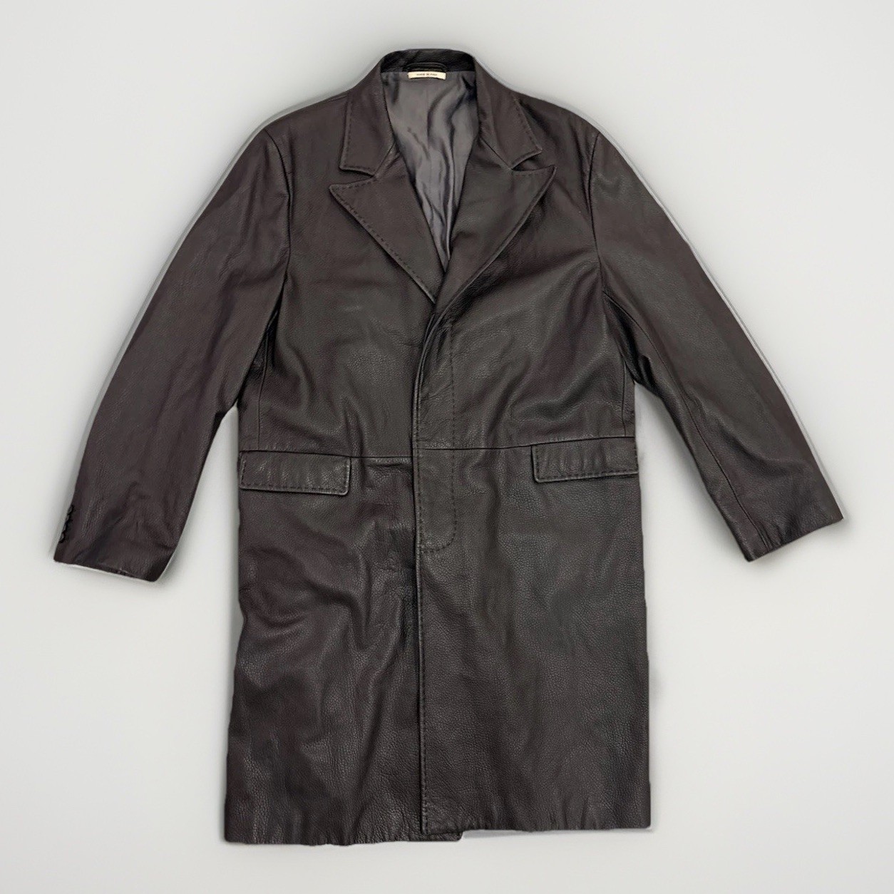 VTG LA MATTA Black Lambskin Leather Trench Coat Men’s IT 60 US 50 Made In Italy