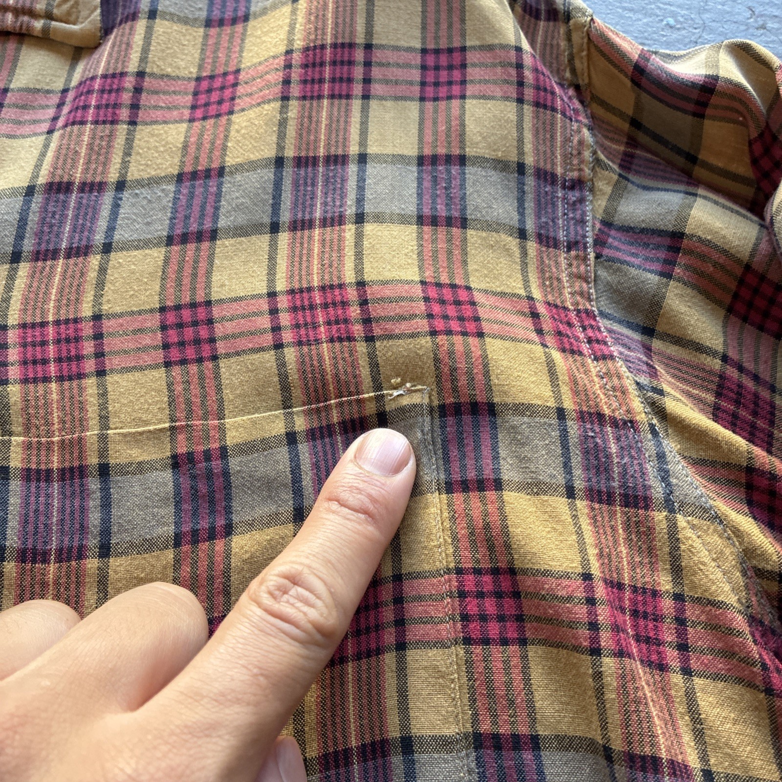 Vintage 50s 60s Yellow Plaid Paddle & Saddle Rockabilly Rayon Flannel Shirt L