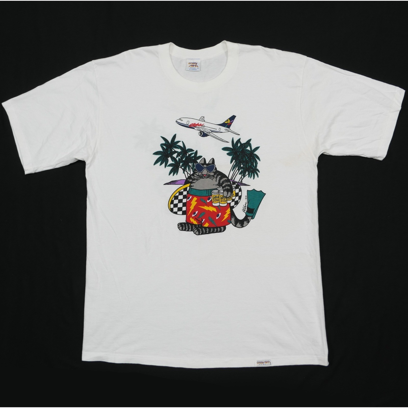 Crazy Shirts Hawaii B Kliban Cat Surf Aloha T-Shirt White XL VTG Graphic Tee USA