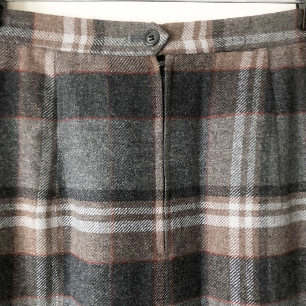 Vintage 80s Anderson Little Wool Blend Gray Plaid A-Line Midi Skirt
