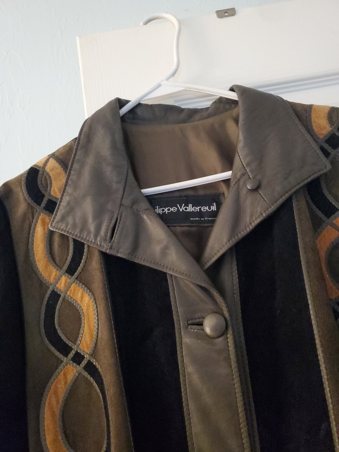 Philippe Vallereuil Vintage 80’s Black Leather Coat Black Brown France Hippy