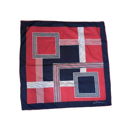 Vintage Silk Bold Retro Fiorini Red Blue Grey Geometric Pattern Scarf 30×30