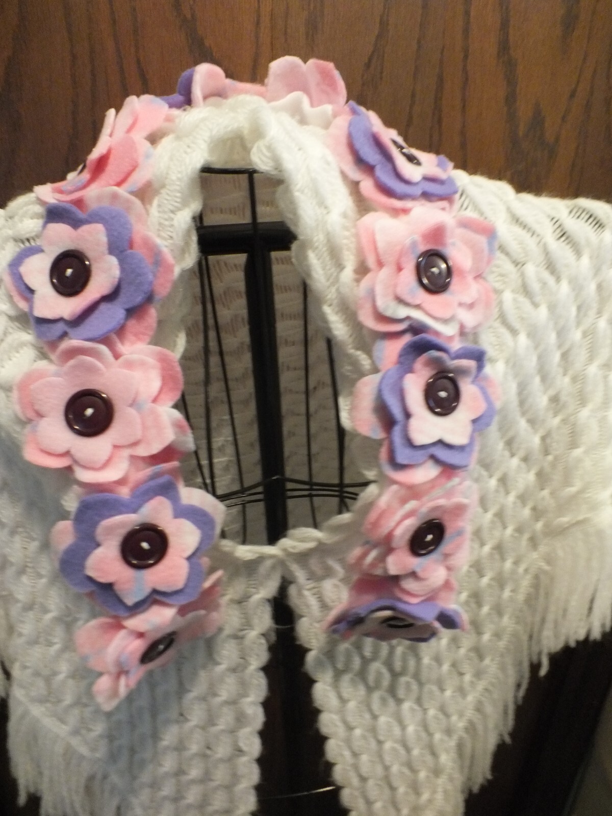 Upcycled Repurposed Handmade Flower Scarf Buttons No Closure Pinks Lavander