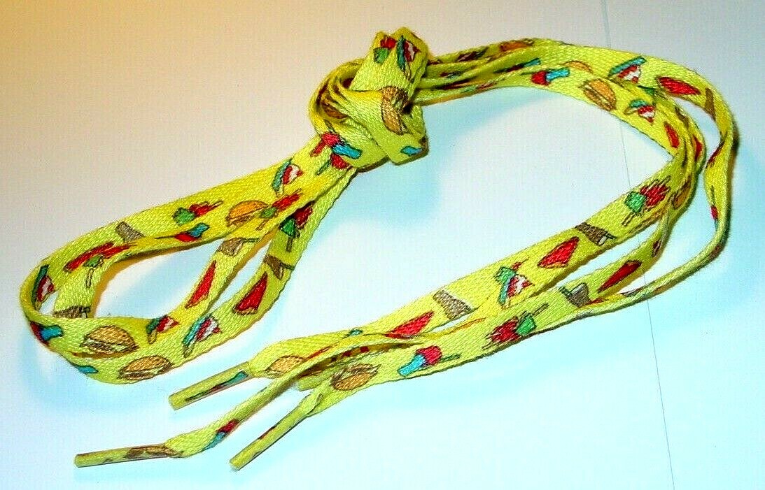 FOOD PIZZA HAMBURGER 1980’s VINTAGE SHOE LACES 40 INCH NEW OLD STOCK 1 PAIR