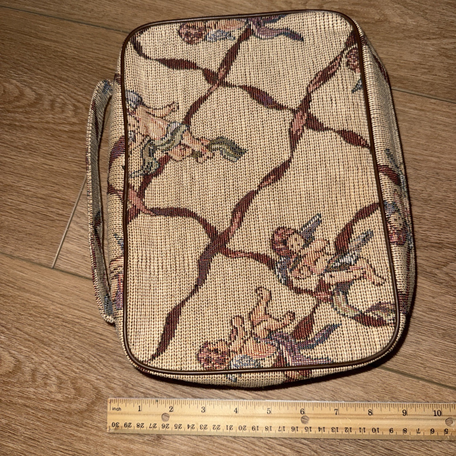 VINTAGE Cherub Angel Tapestry Canvas Beige Bible Case Carrying Bag 8×10”