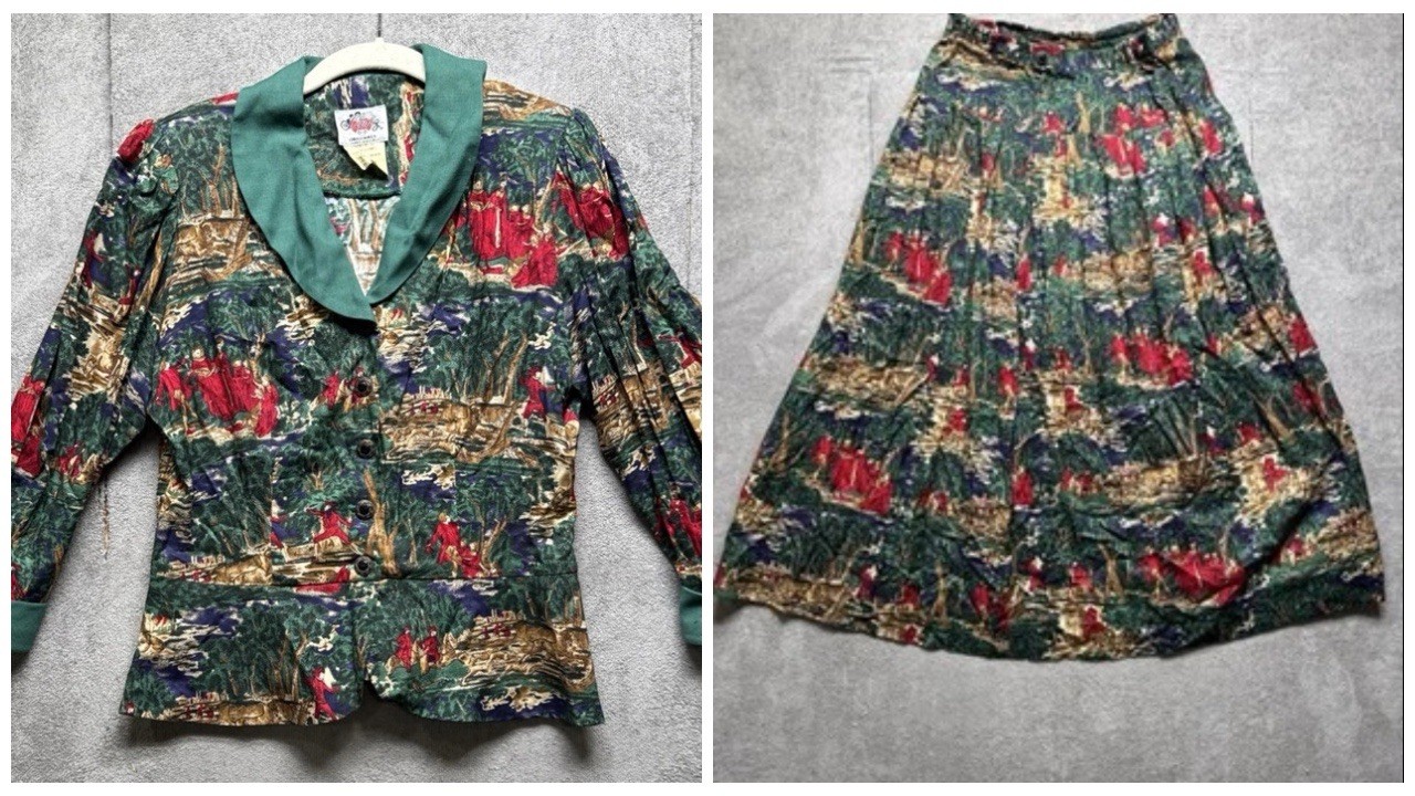 Vintage Lanz Originals Women’s Skirt Set 10 Forest Green Maxi Pleated Country