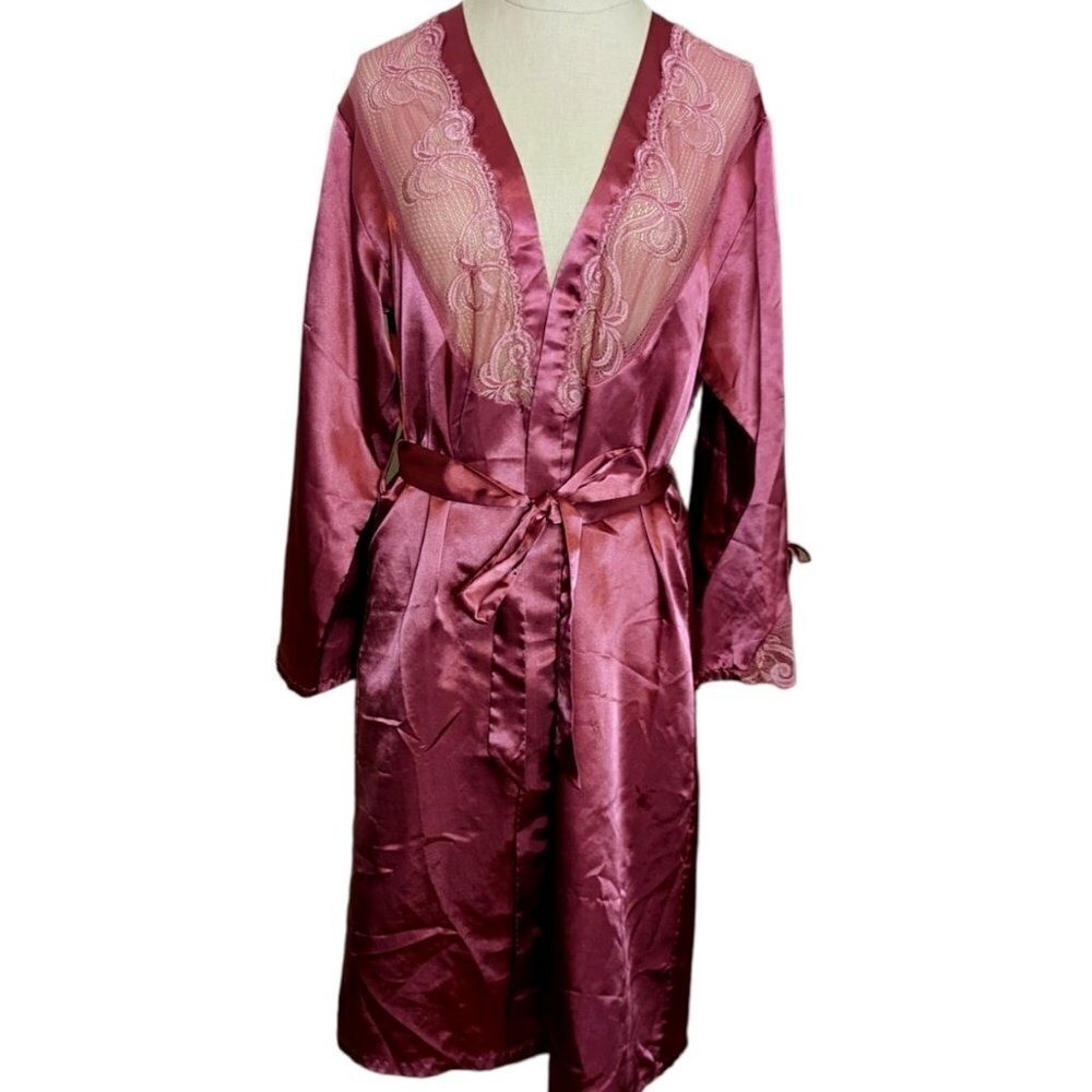 Vintage 90’s Dark Romance Robe Satin Sheer Lace Loungewear Lingerie Boho