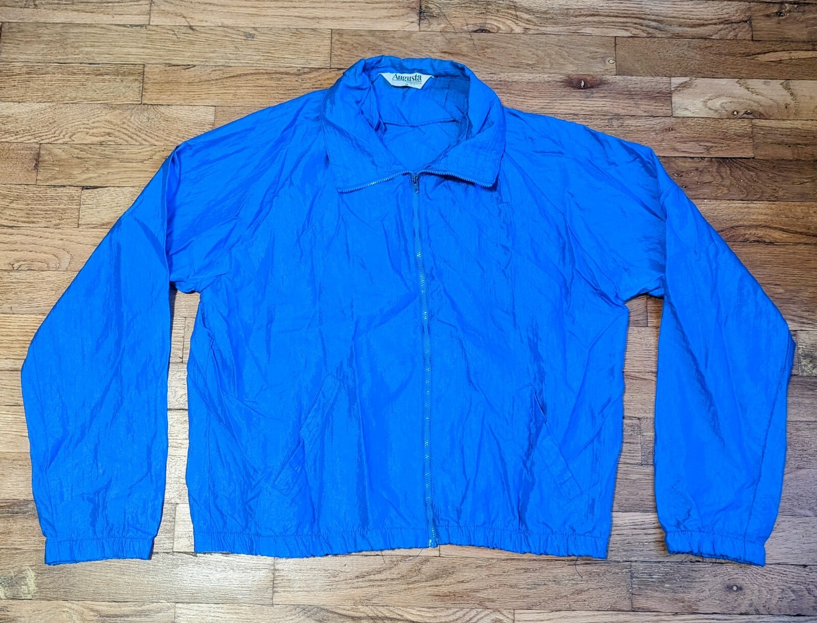Vintage Blue Nylon Track Jacket – MEDIUM – Augusta USA – 80s Zipper Windbreaker