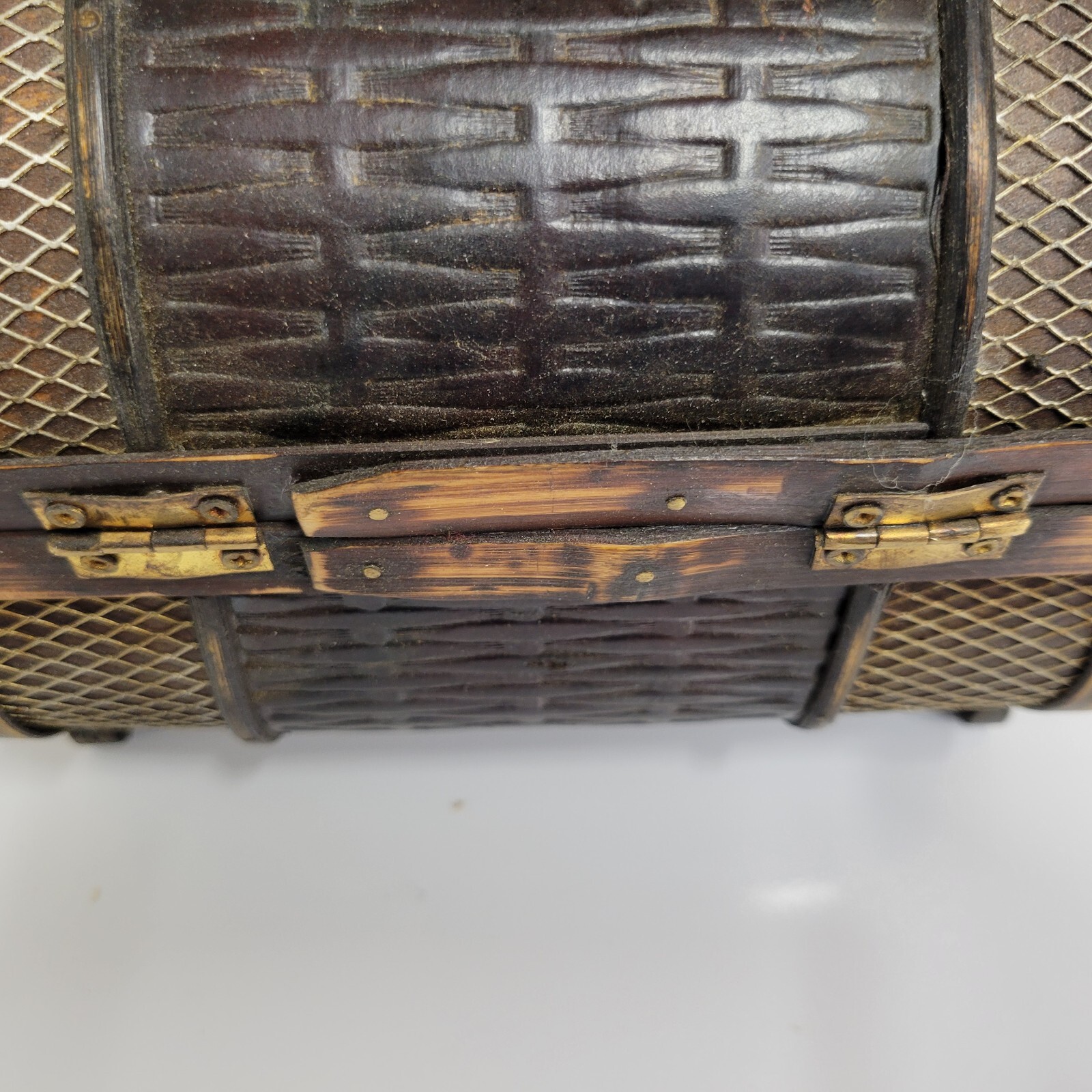Wood, Metal, & Leather-like Trinket Box Purse Handbag W/ Metal Latch & Hardware