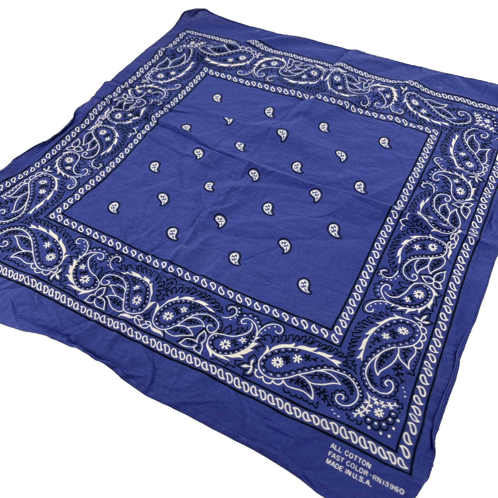 1960s Blue Bright Indigo Bandana All Cotton Fast Color RN 13960