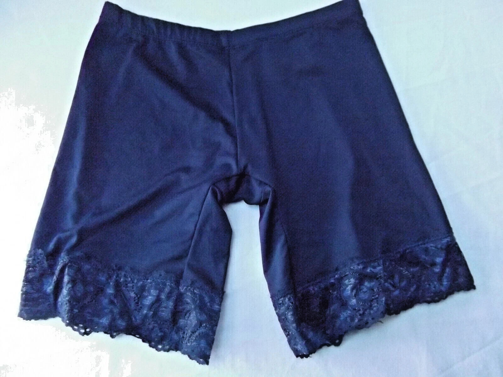 vtg panties lingerie shaper sz M lace long leg nylon spandex blend navy blue