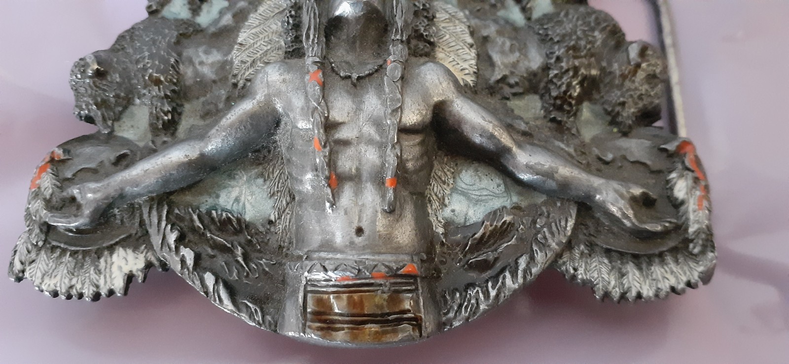 Vintage Native Chief Pewter Belt Buckle, Siskiyou Leather & Buckle Co. Made USA