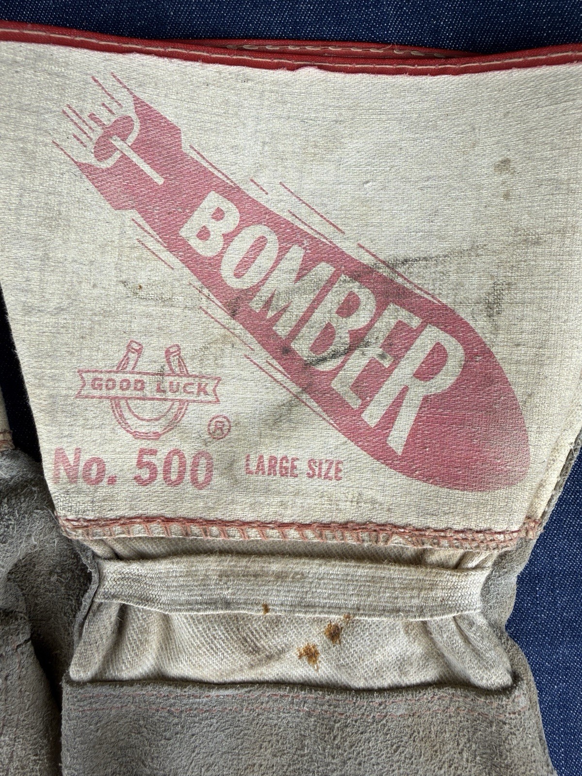 Vintage Workwear Gloves Good Luck Bomber Union Made Leather Canvas Large 50s
