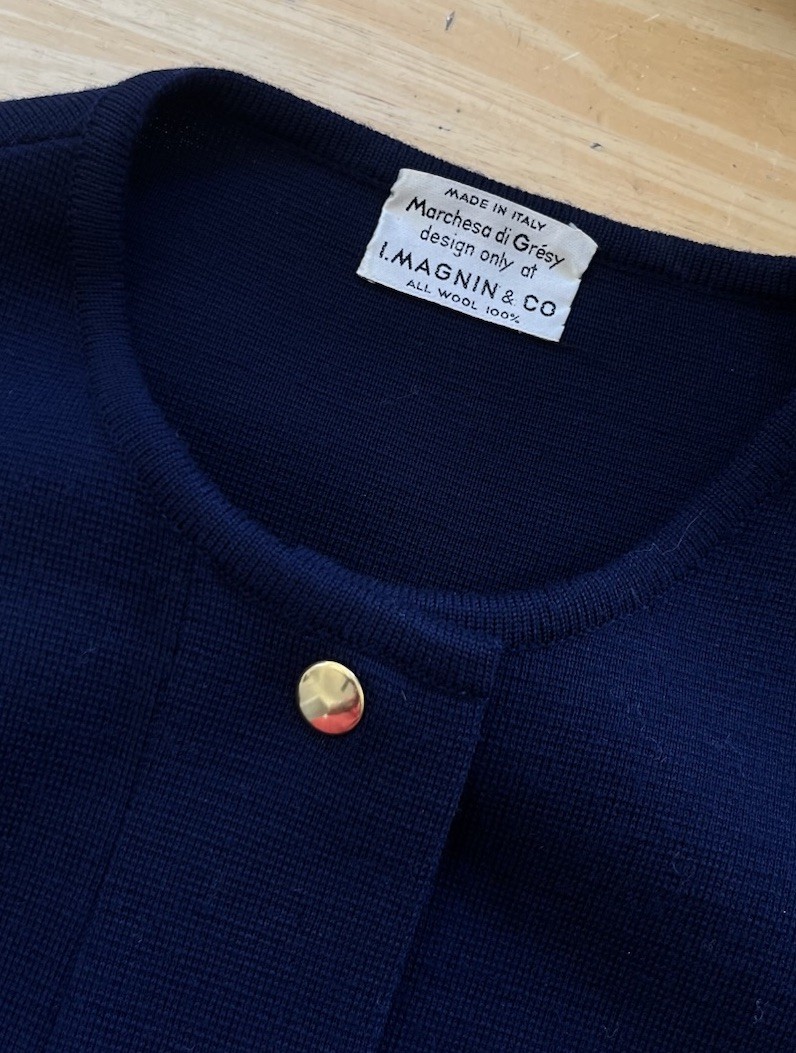 Vintage 60s Navy Wool Knit Blazer Suit Skirt Marchesa de Gresy Italy I. Magnin 8