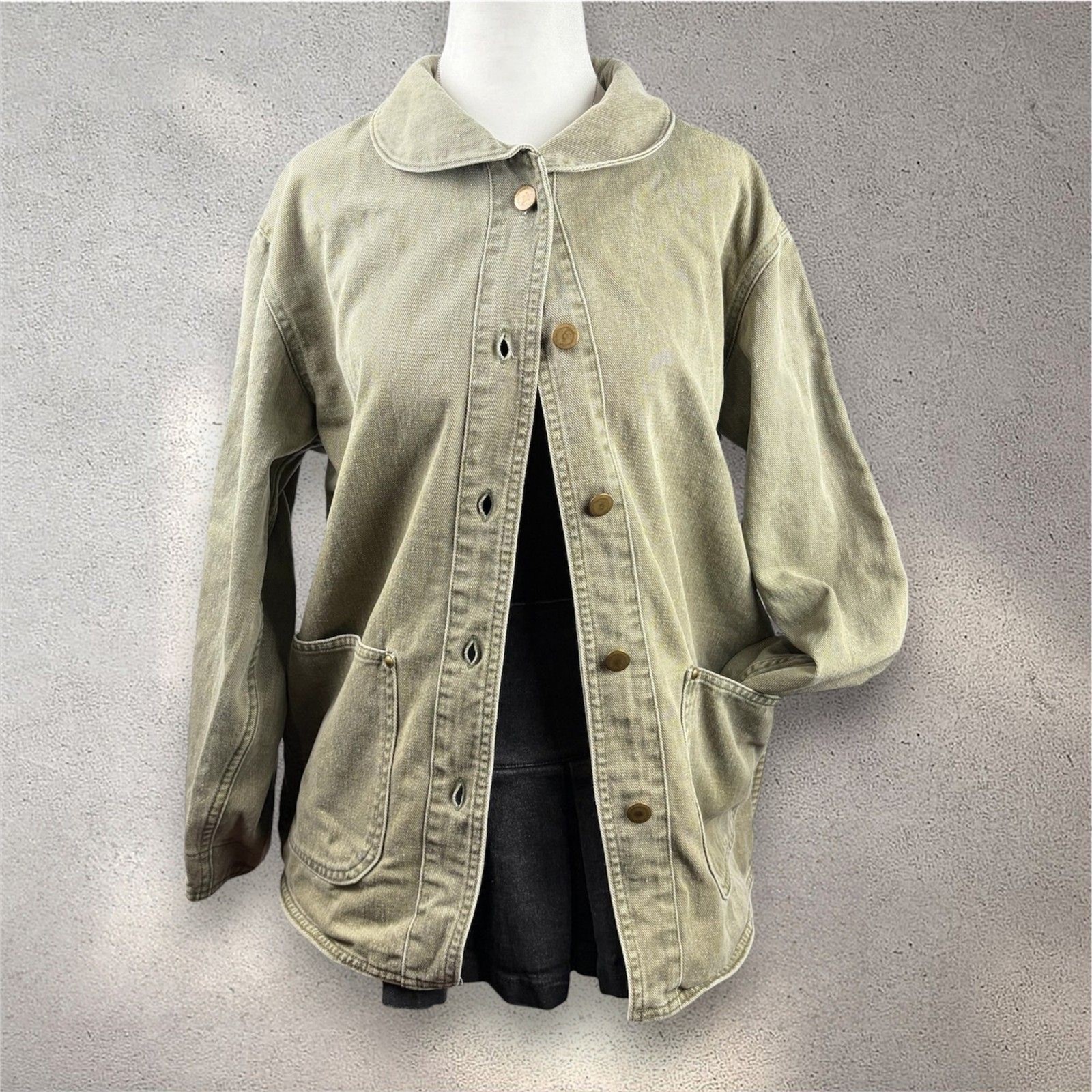 VTG 80s L.L. Bean Chore Coat Women’s M Olive Peter Pan Collar Barn Jacket Work