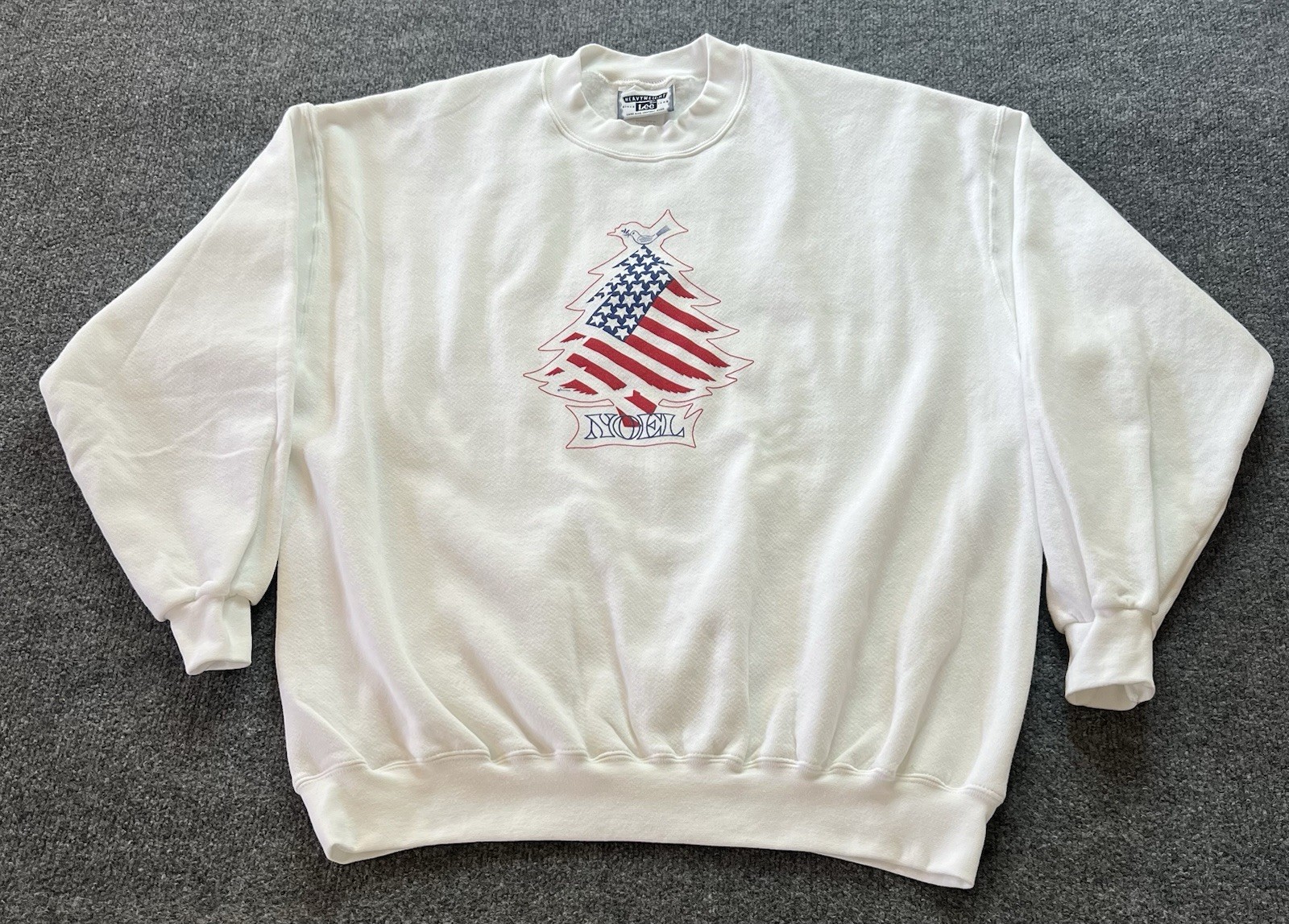 Lee Heavyweight VTG Sweatshirt Sweater White Patriotic Xmas Christmas Tree XL