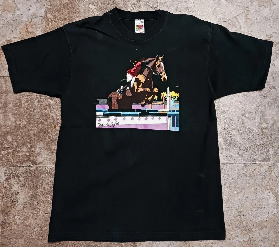 Rare 90’s Vintage Artist Joseph Craig English Horse Art T-Shirt Large 21″ x 29″