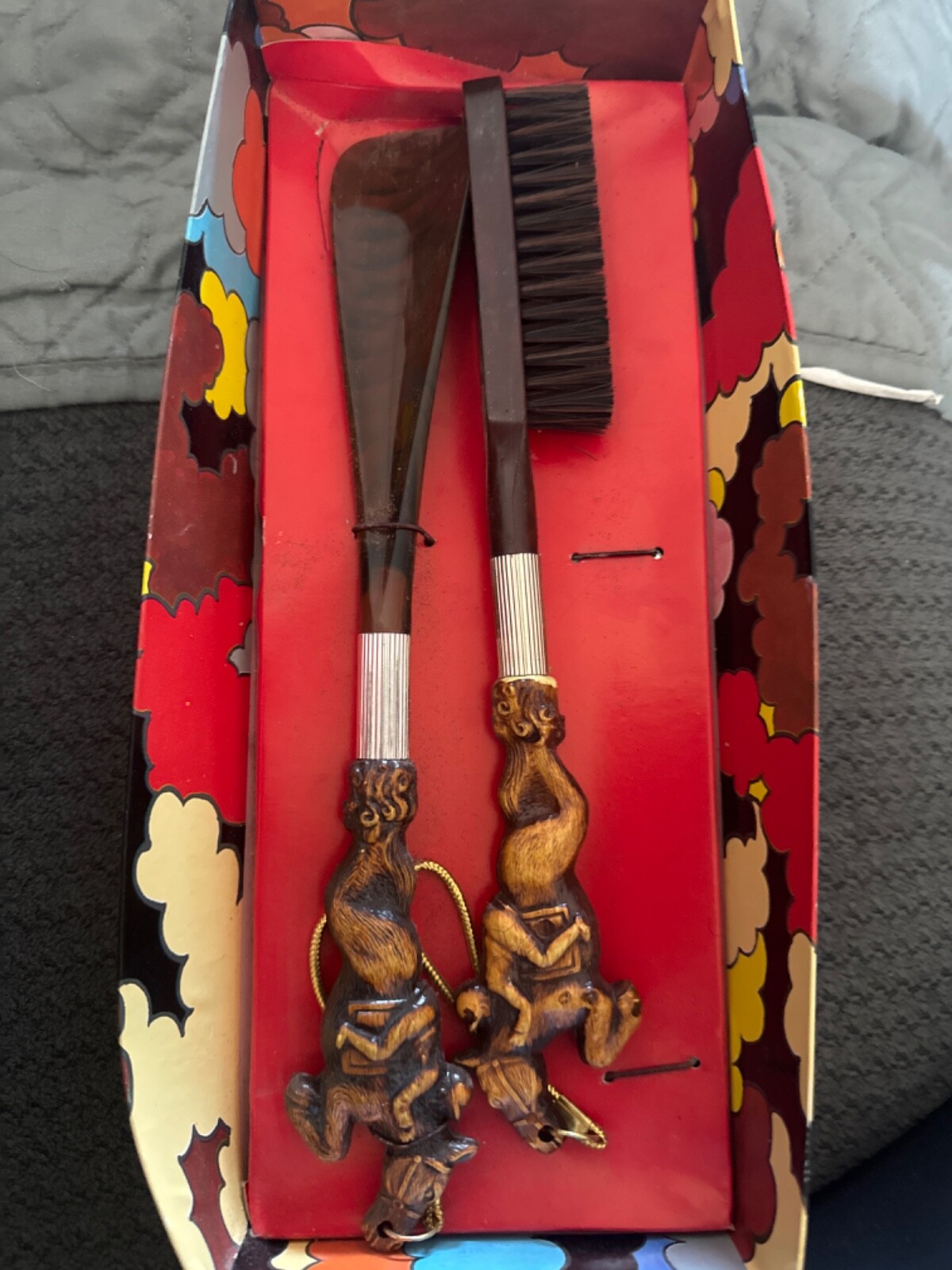 Vintage Horse Jockey Head Lint Brush and Shoe Horn Derby Equestrian Gift Set