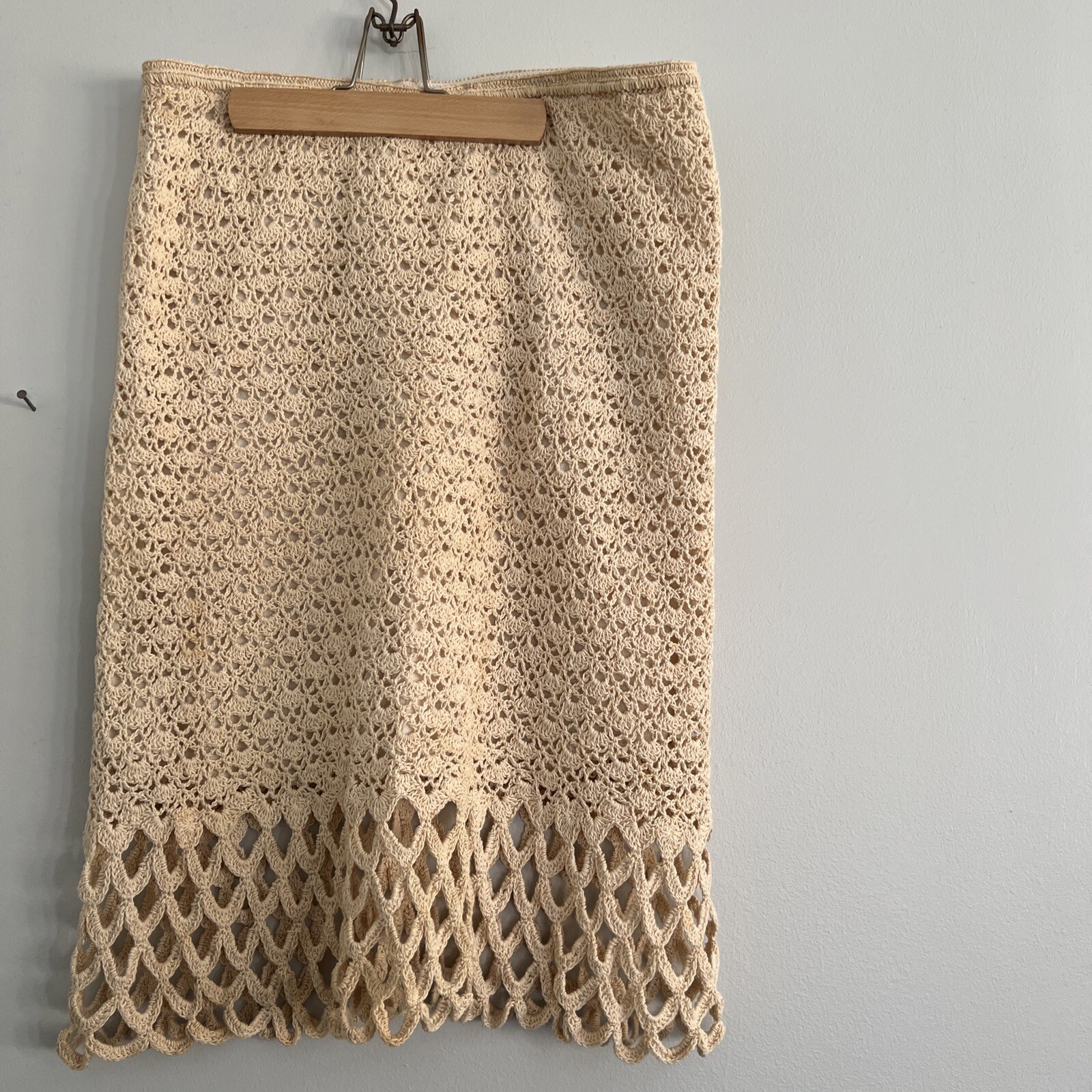 Vintage 70s Rustic Knit Poncho / Maxi Skirt Net Boho Hippy 1970s Style Handmade