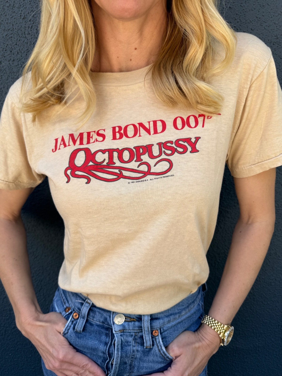 1983 VINTAGE 80s JAMES BOND 007 OCTOPUSSY MOVIE T-SHIRT ADULT SZ SMALL S