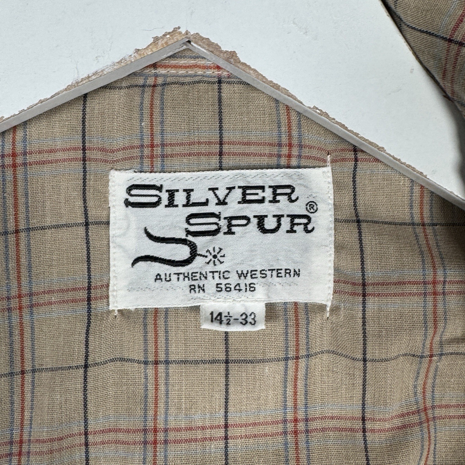 Vintage Silver Spur Pearl Snap Plaid Western Shirt Mens Size S 14 1/2 -33 Tan