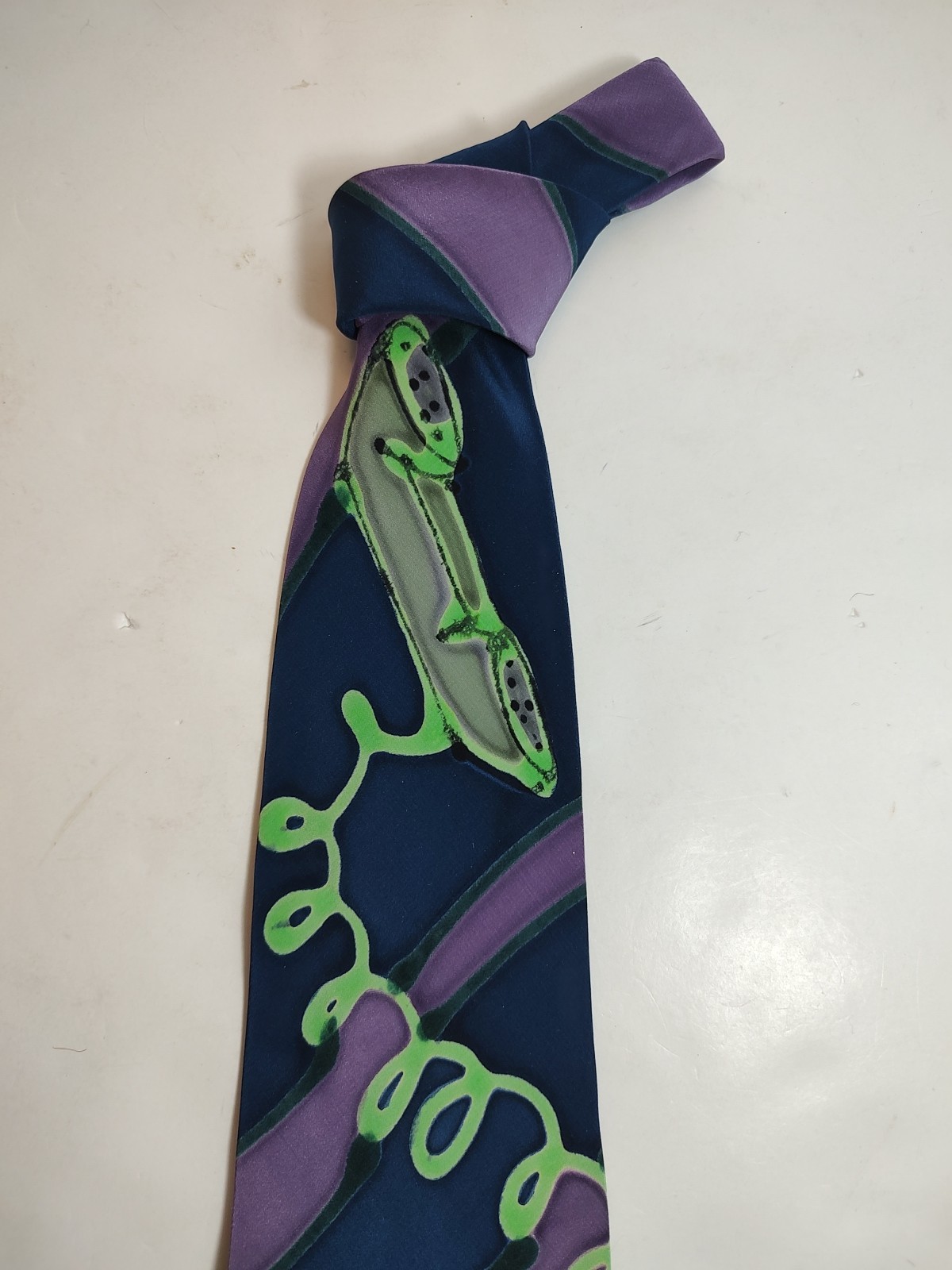 VTG Robert Daskal Silk Hand Painted Signed By Artist Telephone Graphic Necktie