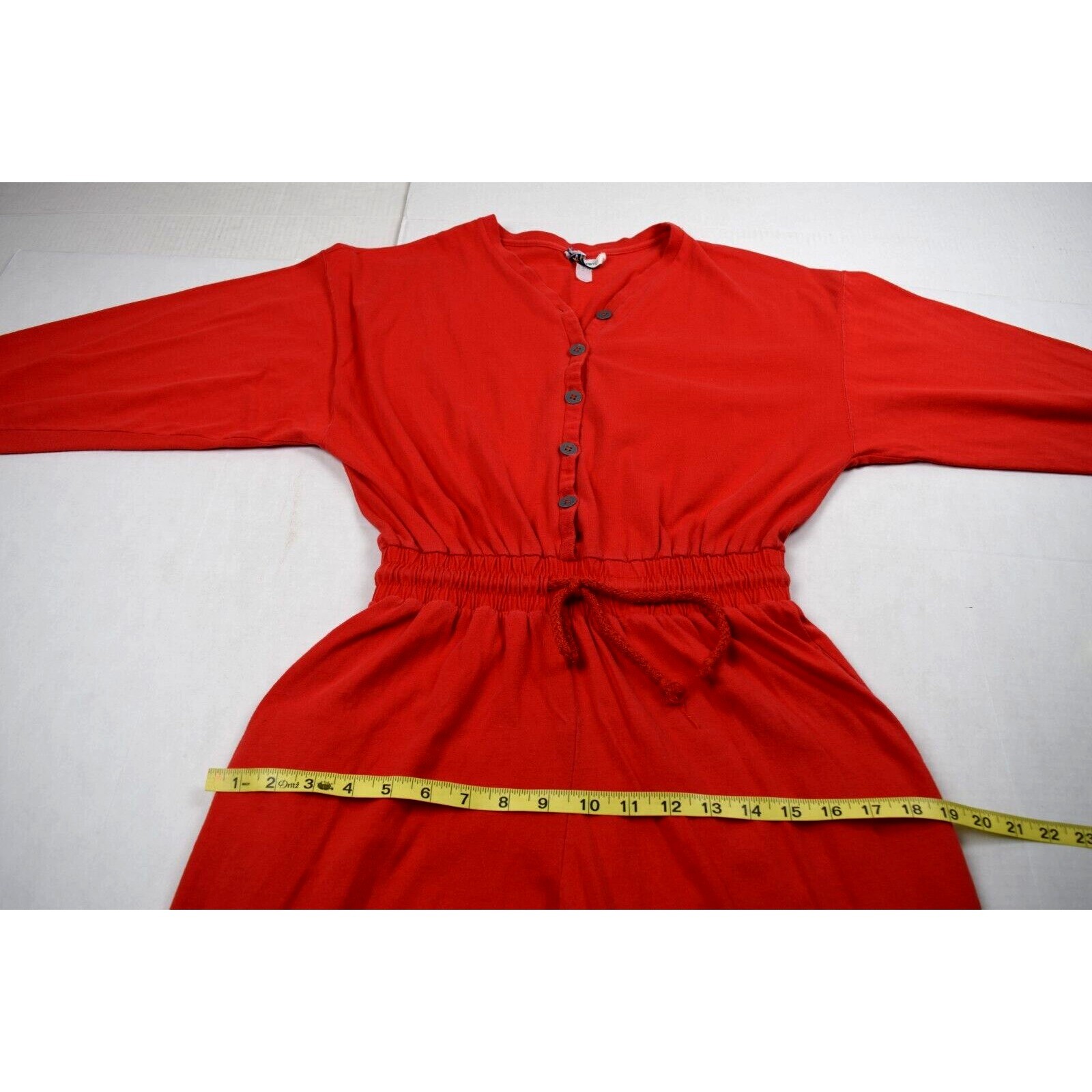 Vintage Jumpsuit Oakbrook Size S/M 80s Cherry Red Cotton Snug Fit Made USA