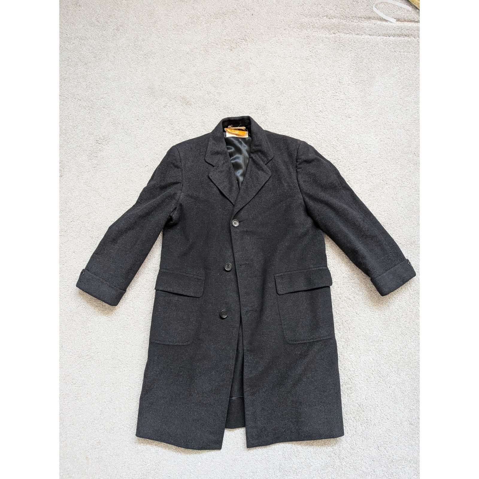 Vintage Men’s 100% Pure Cashmere Overcoat Charcoal Grey Loomed in Scotland L/XL