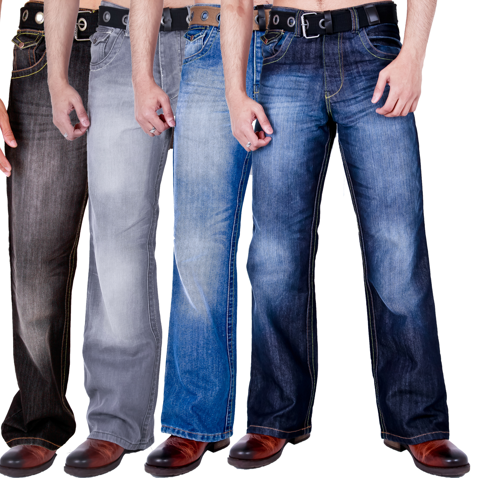 MENS BOOTCUT DENIM JEANS WIDE LEG FLARE BLACK BLUE GREY BIG XL WAIST 28-48 AD