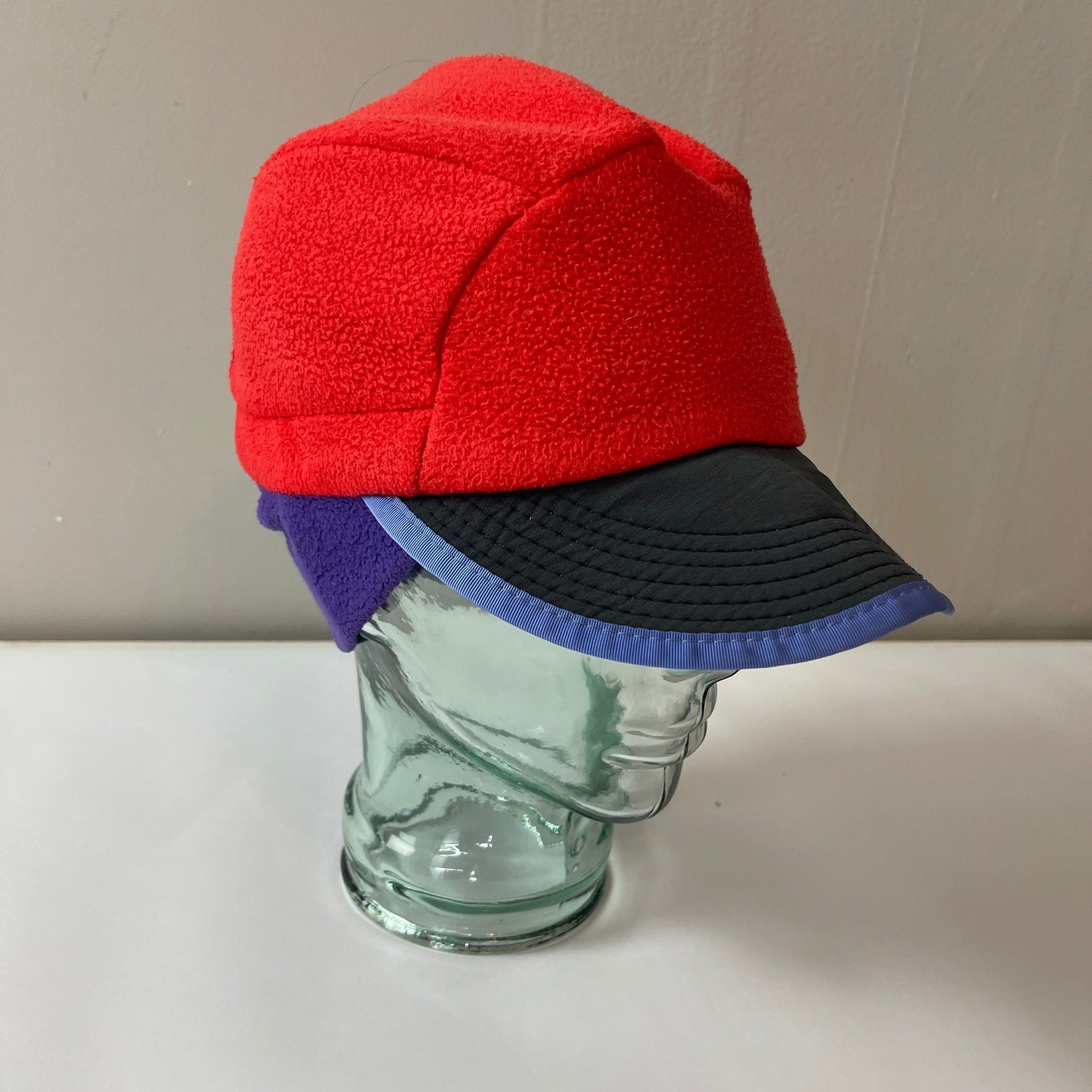 VTG Patagonia Synchilla Duckbill Hat Medium Red Purple Fleece Ear Flaps USA Made