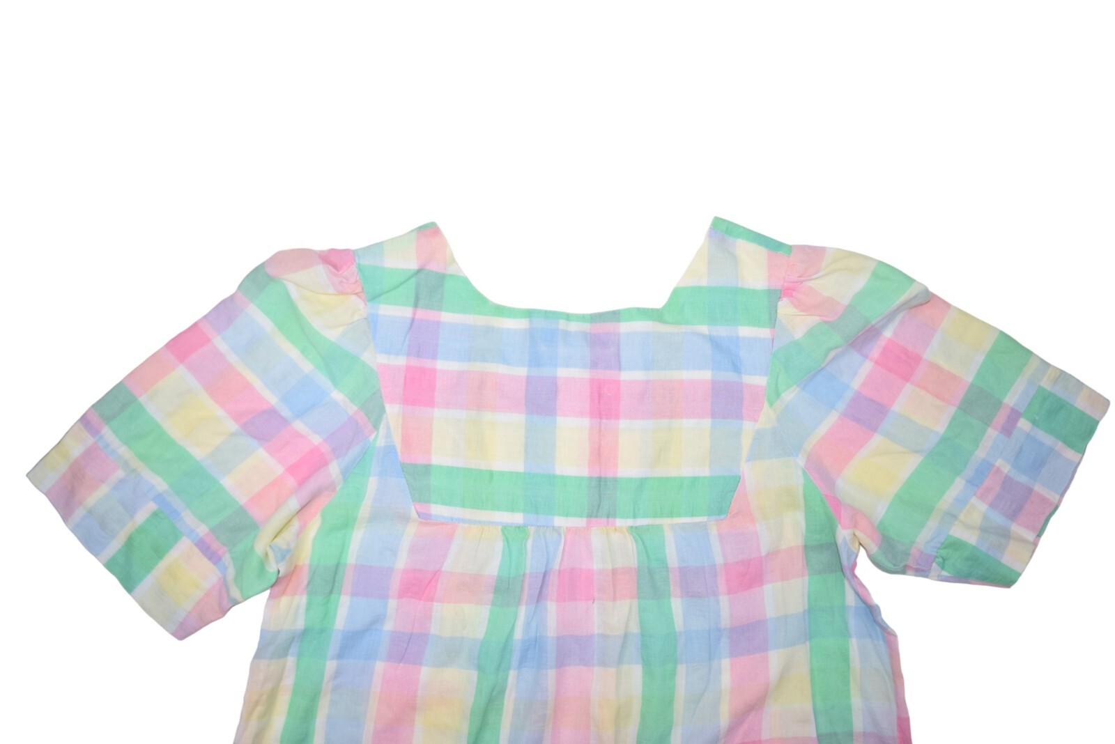 Vintage Saybury Dress Womens Small Pastel Plaid Ruffle House 80s Cotton