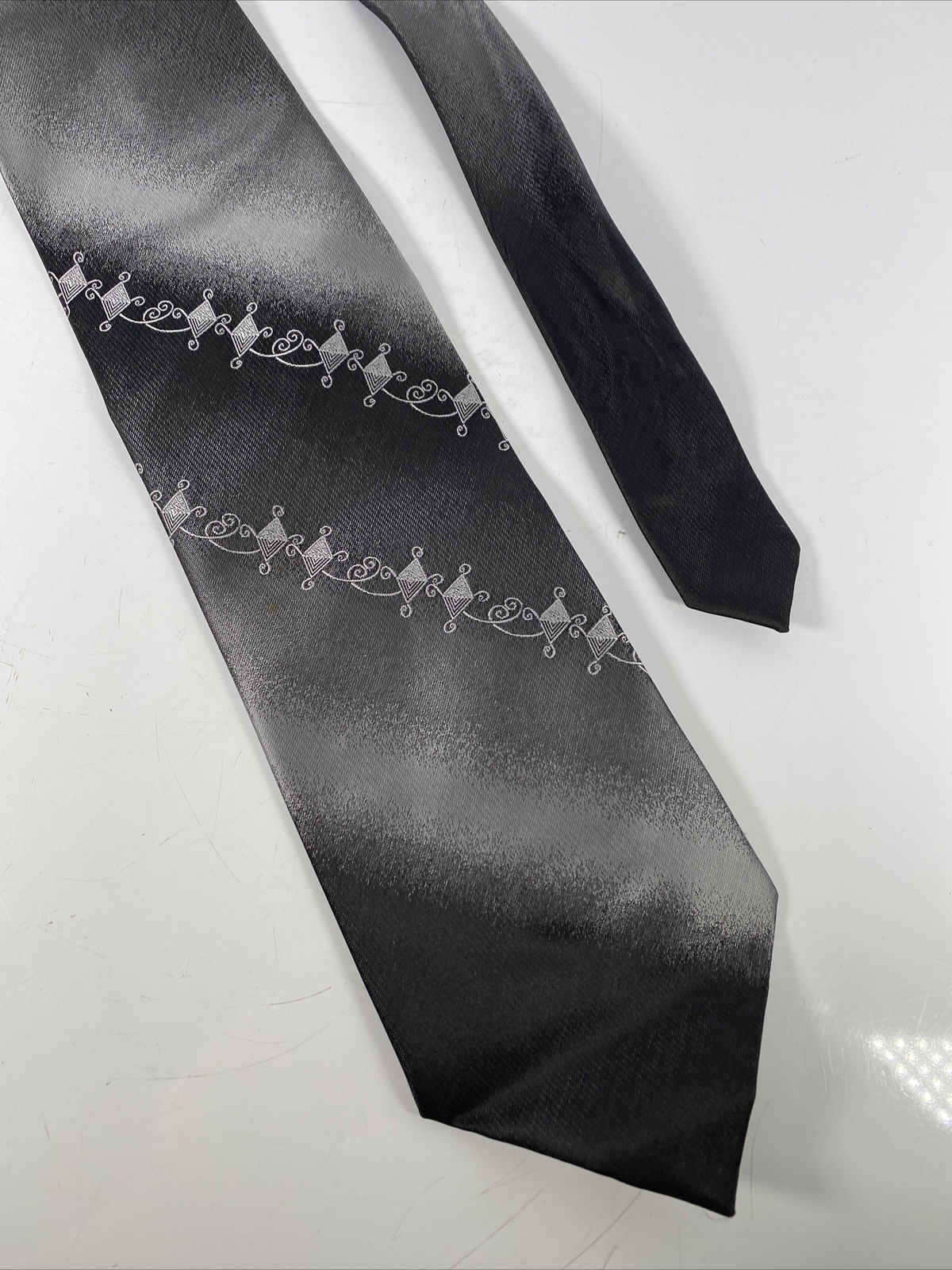 Mens Neck Tie Abstract Geometric Pattern 100% Polyester Puritan Black White Gray