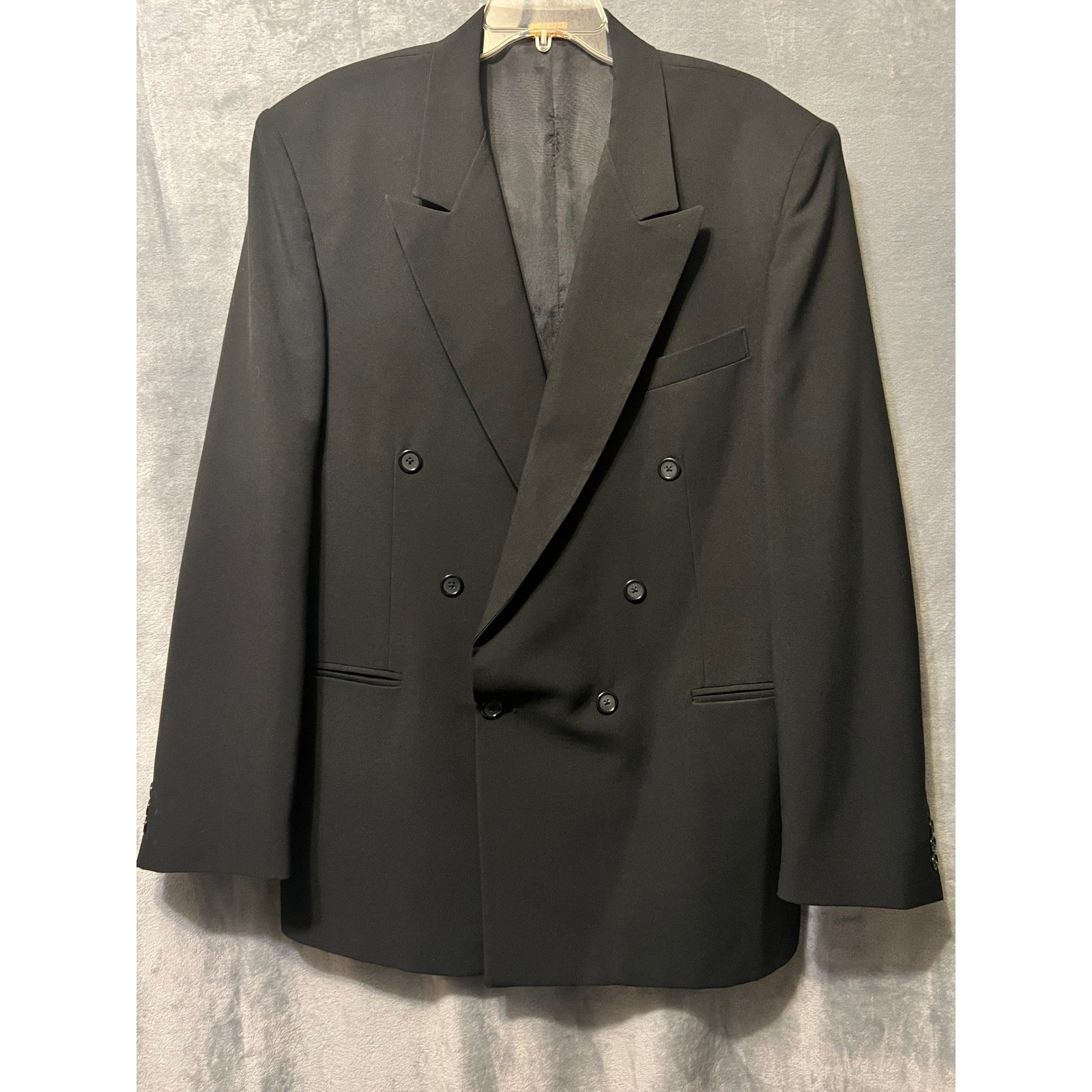 Primo Mens Vintage Double Breasted Blazer Black Peak Lapel Made in USA 90’s
