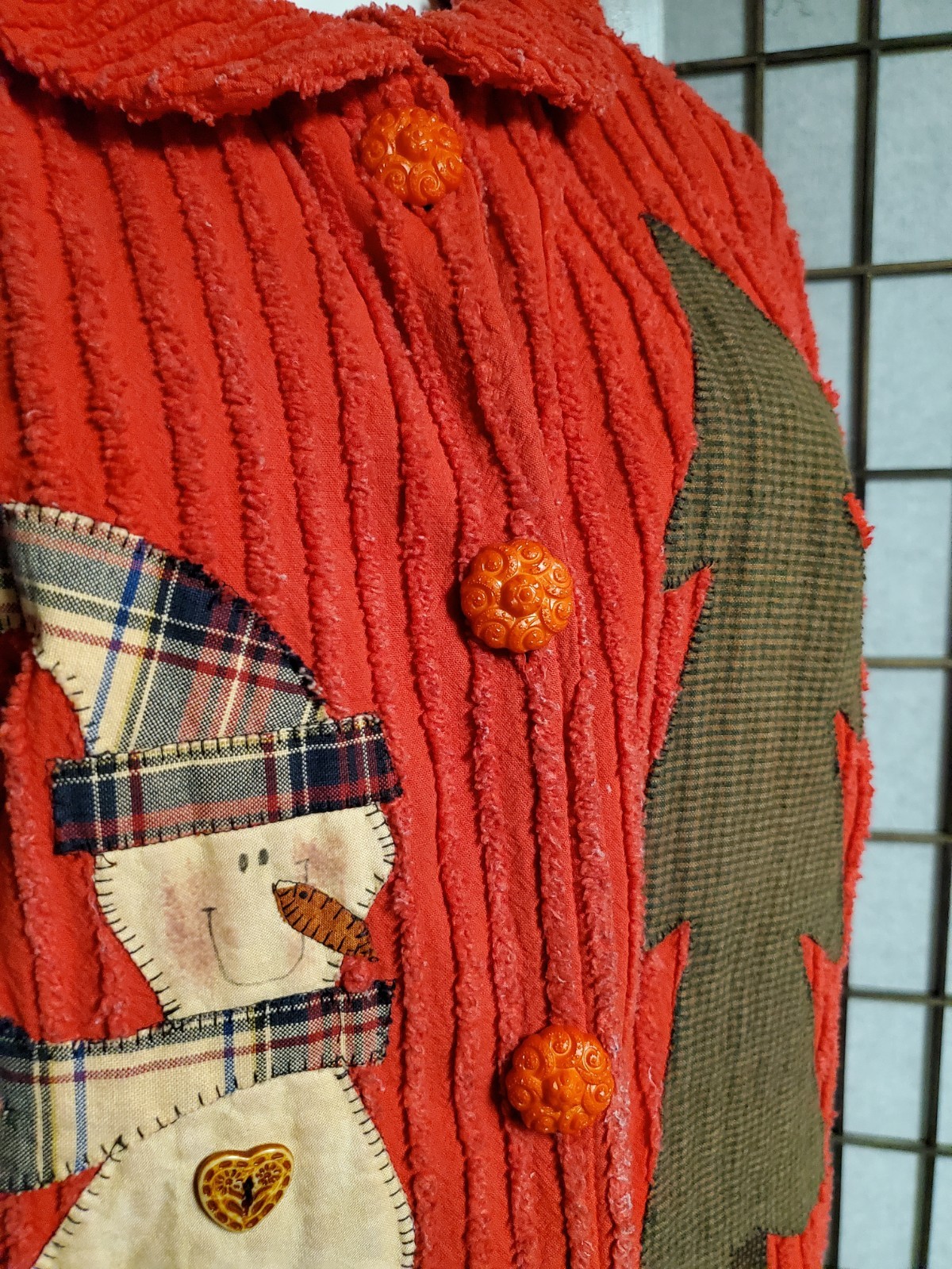 M-L vtg Applique Quilt Art Jacket Logo Club 80s 90s Chenille Cottage Blazer Coat