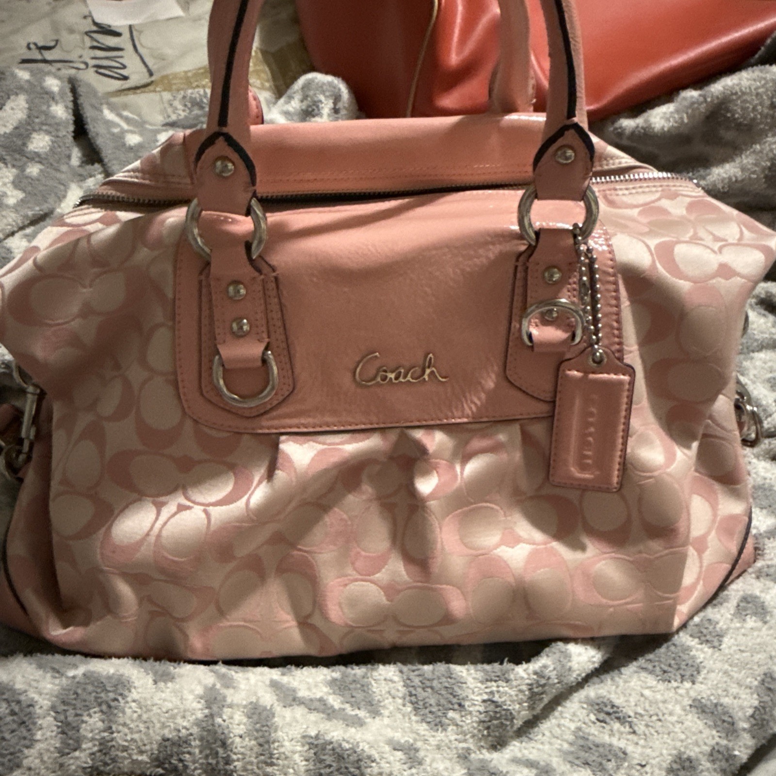 Vintage Coach Ashley Peony Pink Signature Carryall Handbag F15443 Purse New