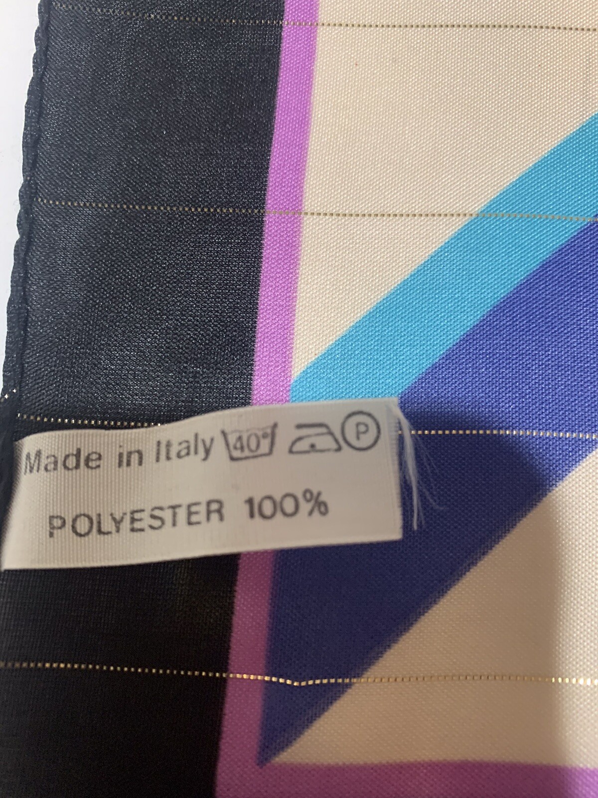 VINTAGE JIM RENOIR 80’s pattern SCARF WOMEN’S 32” SQUARE Purple Blue gold/silver