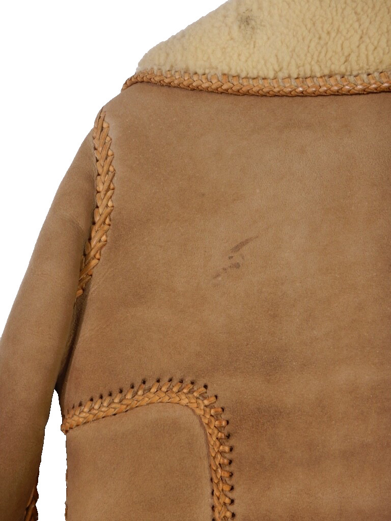 Vintage North Beach Leather Hippie Shearling Whip Stitch Coat Jacket Size 11/12