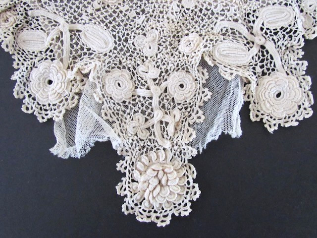 Victorian Crochet Lace Collar Yoke Irish Handmade Raised Floral